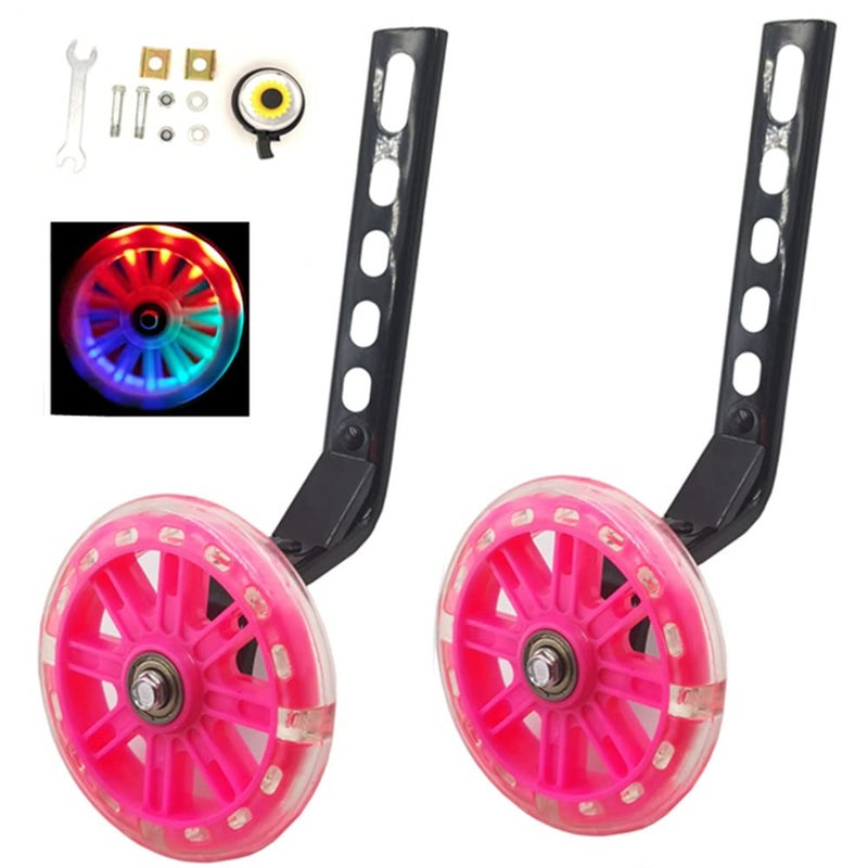 YJIA a Pair of Children's Bicycle Riding Flash Silent Training Wheels  Suitable for 12 14 16 18 20 inch Single Speed Bicycles (Pink) - Image 1